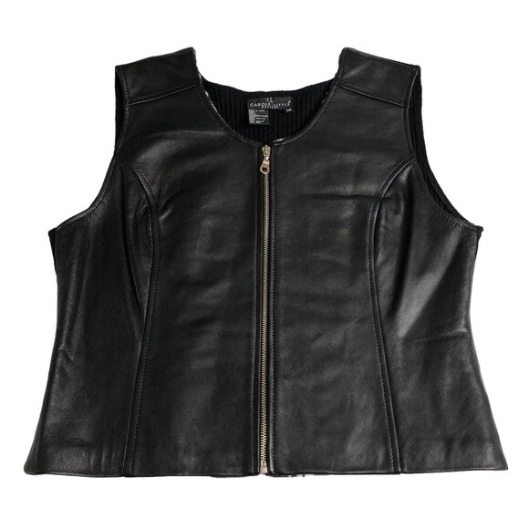 Carole Little Leather Vest Womens Petite 14 Zip Zebra Lined Wool Blend Stretch - Picture 1 of 14